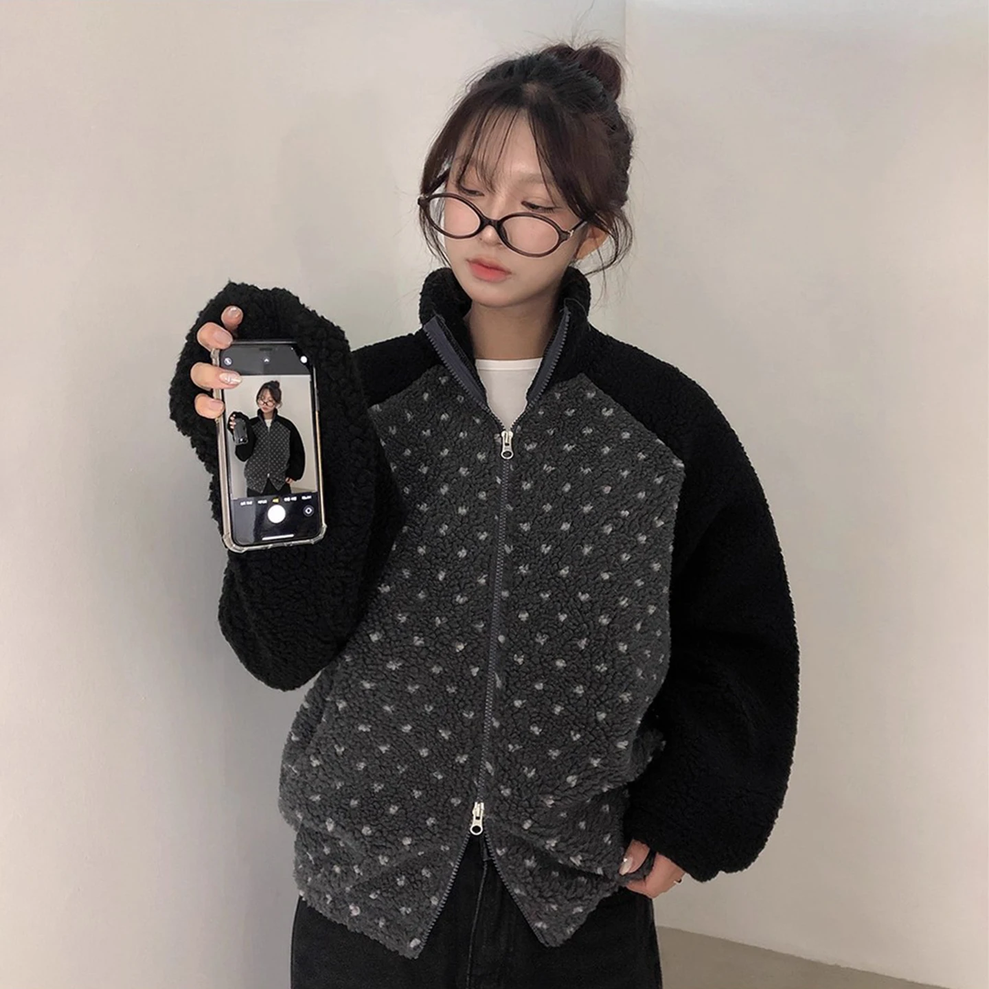 Thiened Long Sve ラムファースウェットジャケット女性のダブルジッパーパーカーコート冬の新しい Sle 暖かい綿の服