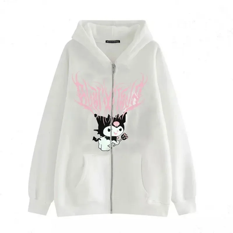 Sanrio kuromi roupas femininas harajuku moletom estilo americano primavera manga longa hoodies y2k nova moda zip up casaco solto topos