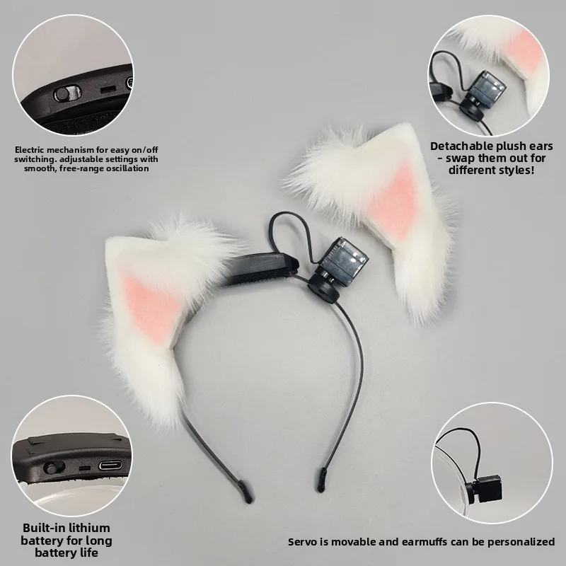 

Съемная повязка на голову с имитацией кошачьих ушей, перезаряжаемая, подвижная, аксессуар для волос