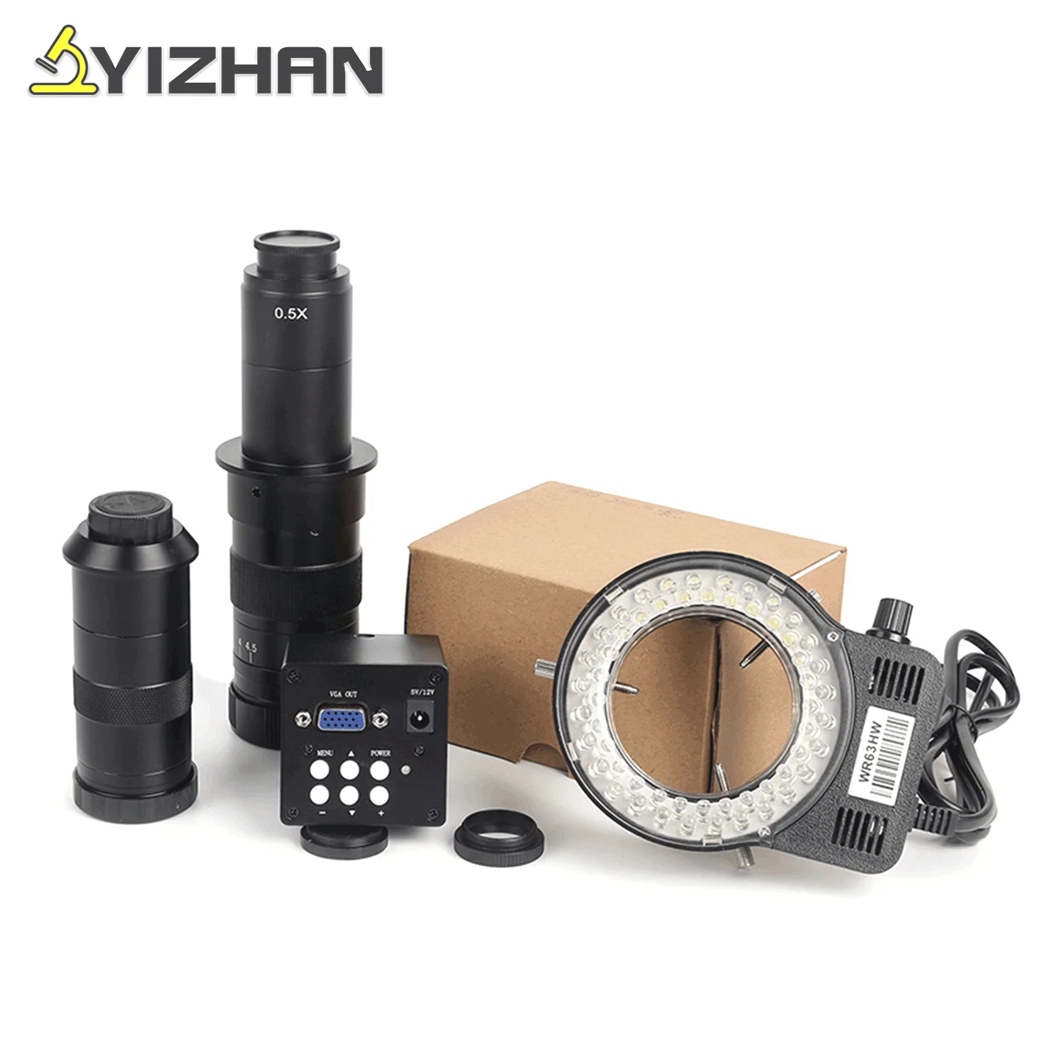 YIZHAN 4MP 1080P Phone PCB Soldering Repair Lab Industrial Video Microscope Camera +180 X Zoom Lens + LED Light VGA Output