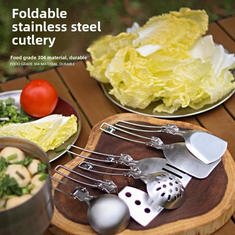 

Portable Folding Kitchenware Outdoor Camping Cookware Picnic Shovel Spoon Picnic Equipment 304 Stainless Steel