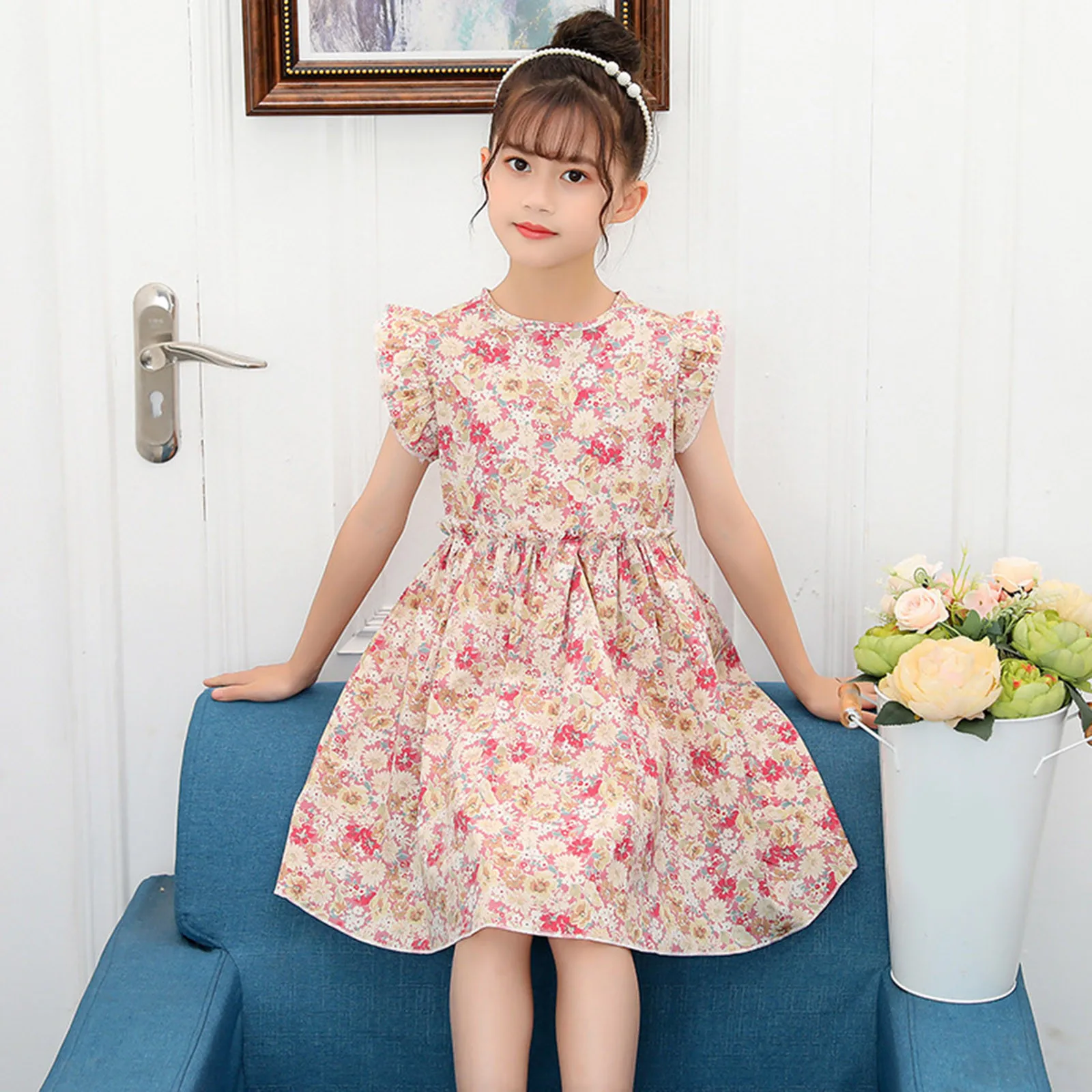 Girls Floral Flouncing Dresses Children Vestidos Girls Summer Party Bohemia Cotton Dresses Teenage Girls Clothing 2024 New