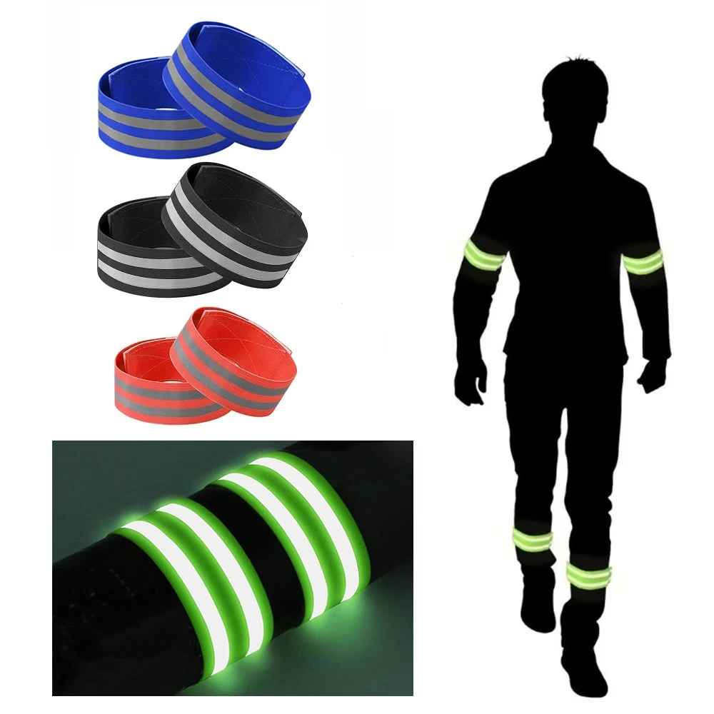 2PCS Running Reflective Arm Bands for Wrist Ankle Leg LED Reflector Armband Night Cycling Safety Light Tape Led Bracelet Strap