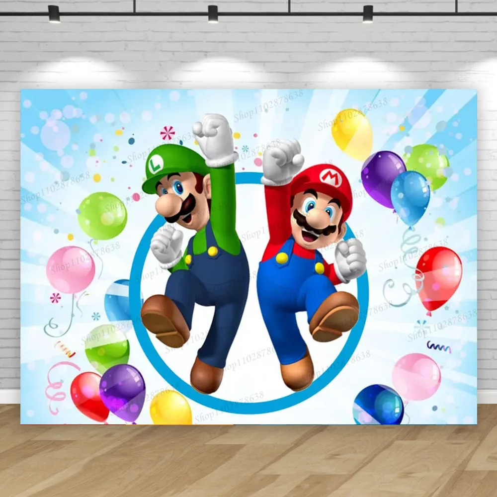 Backdrop Super Marios Luigi Boys Bros Birthday Party Photography Background Baby Shower Event Wall Banner Poster Banner Decor