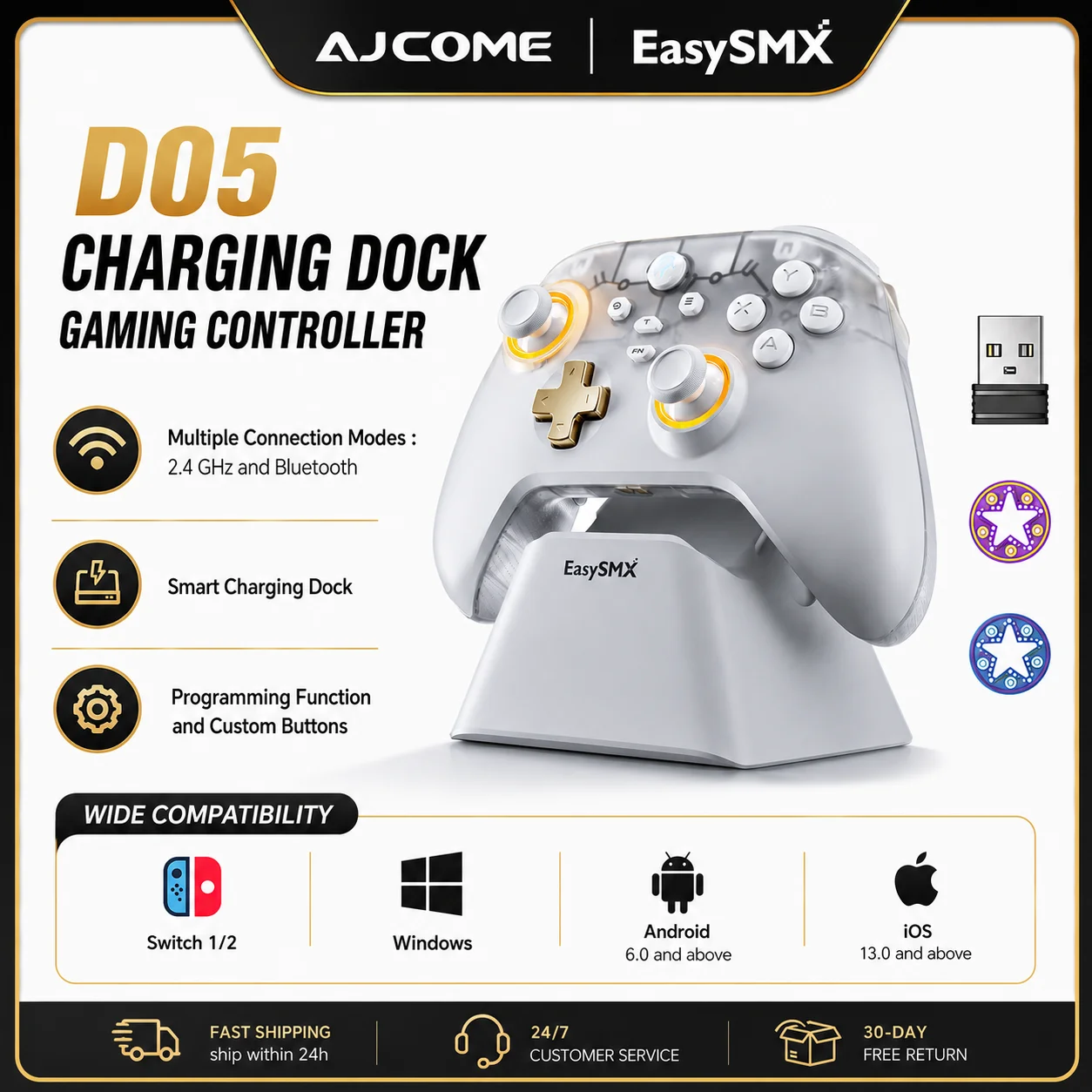 easysmx-d05-wireless-gaming-controller-with-charging-dock-rgb-hall-effect-joysticks-triggers-gamepad-for-pc-switch-tv-phone