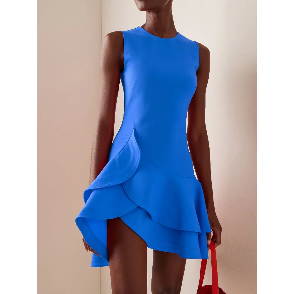 Customized Blue Ruffled Mother of Birde Dresses 2026 for Women Wedding Crew Neck A-line Evening Dress Sleeveless Prom Party Gown