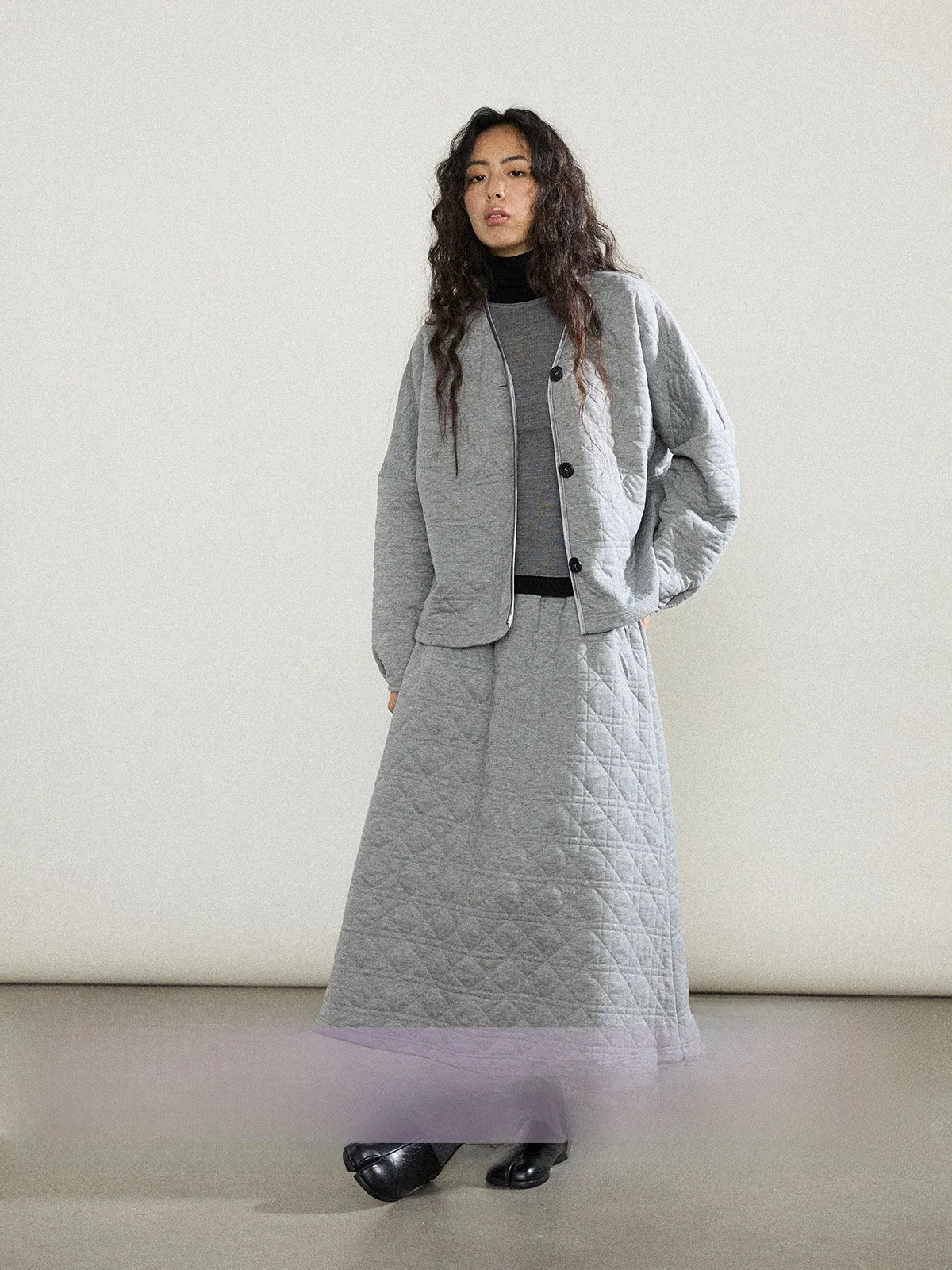 

Lightweight Padded Jaet with Cotton A-Line Skirt Set Elastic Waist round Ne Faionable Outerwear for Women