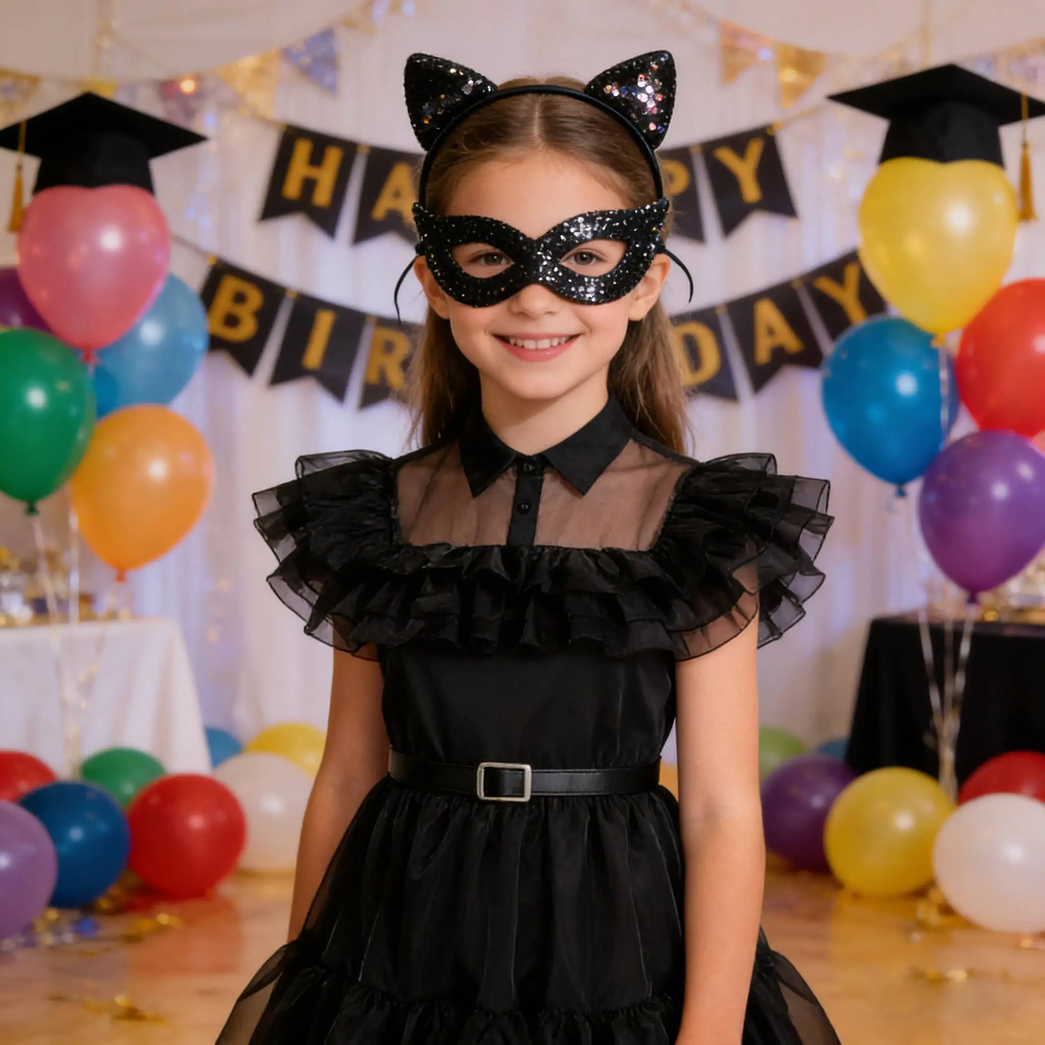 

Black Easter festival Dress Kids Little Girl Black Cosplay 2026 Teens graduation Party DressUp Gothic ball gown with Accessories