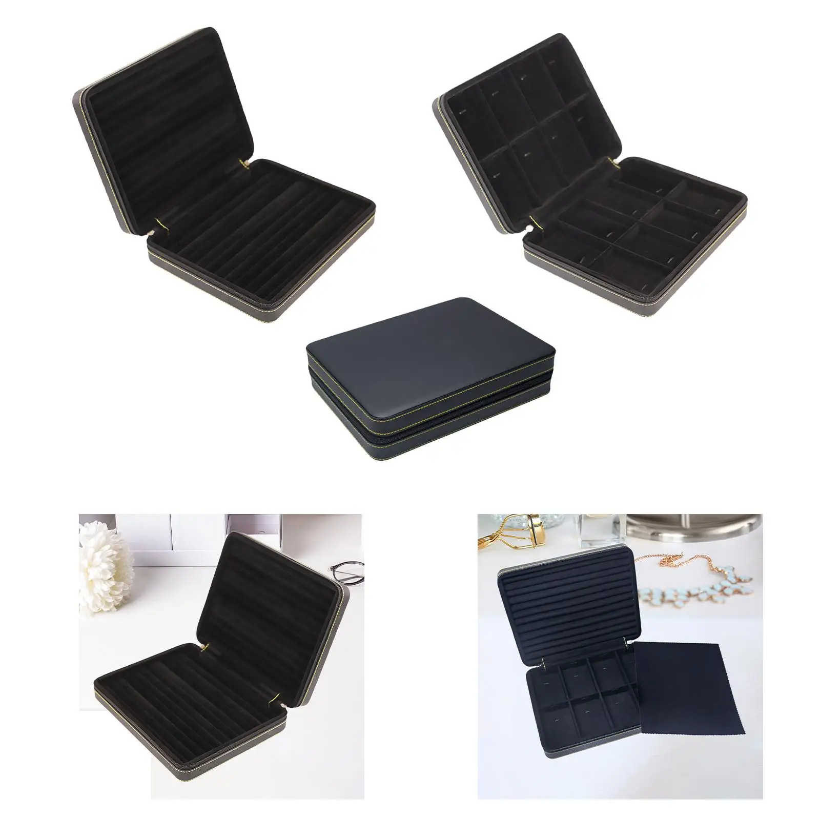 

Jewelry Storage Case with Flock Lining Double Zips Jewellery Collection Box for Gift Ideas Travel Household Brooch Cufflinks