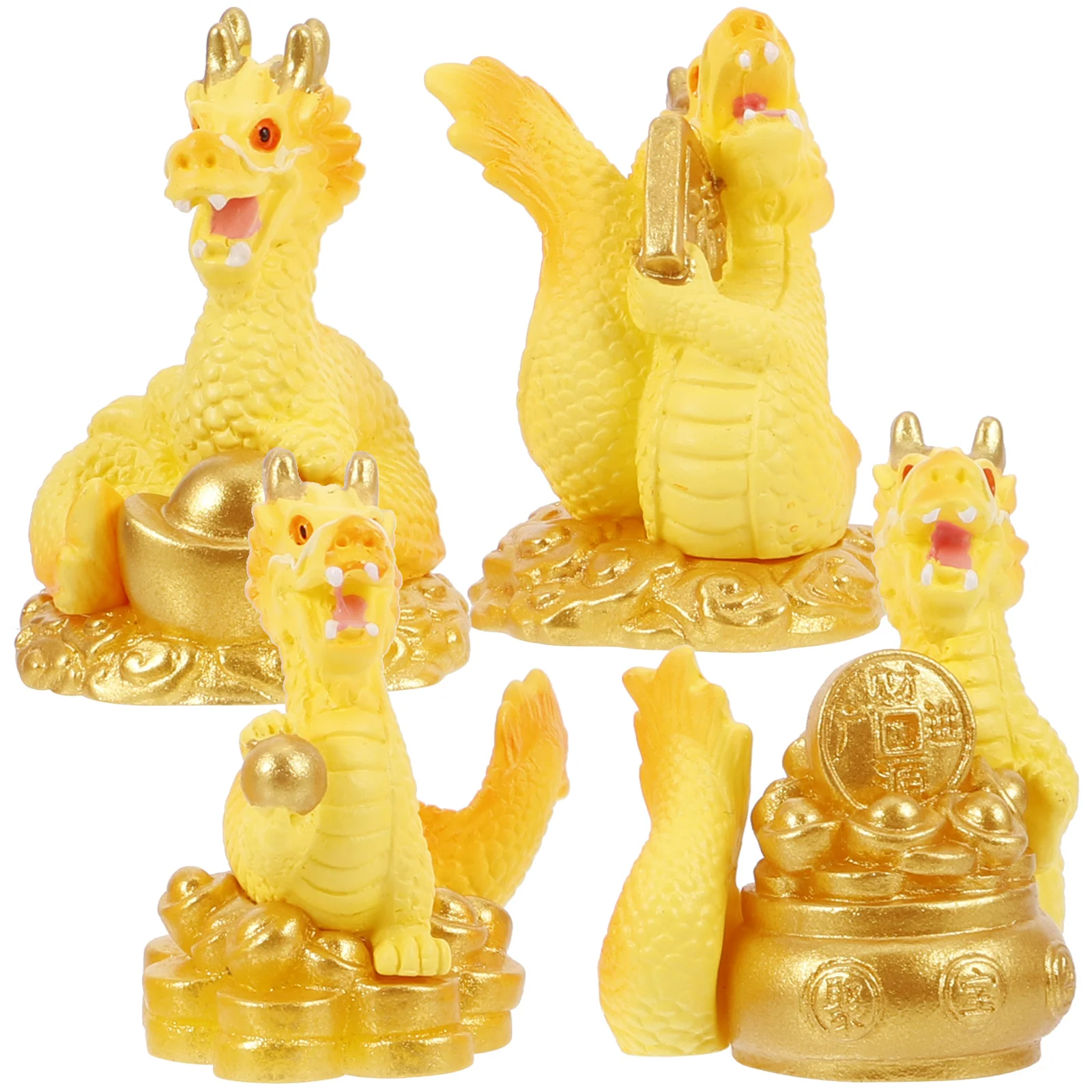 4 Pcs Gold Decor Zodiac Dragon Dolls Decorative Statues Desktop Tiny Toys Dashboard Table Figurine Golden Miniature Figure