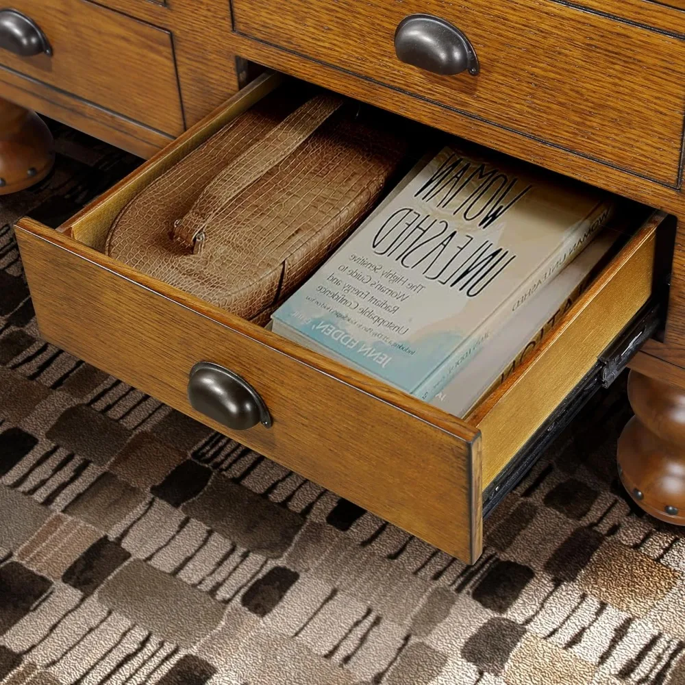 40" Coffee Table, Wooden Coffee Tables for Living Room with 4 Drawers, Rectangular Wood Center Table Tea Table with Rivet Decor