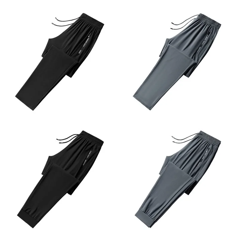 Herren Outdoor-Laufhose, Fitness-Mode-Trend, Eisseide-Hose für Frühling und Sommer, Winddicht, Atmungsaktiv, Leichte Freizeithose