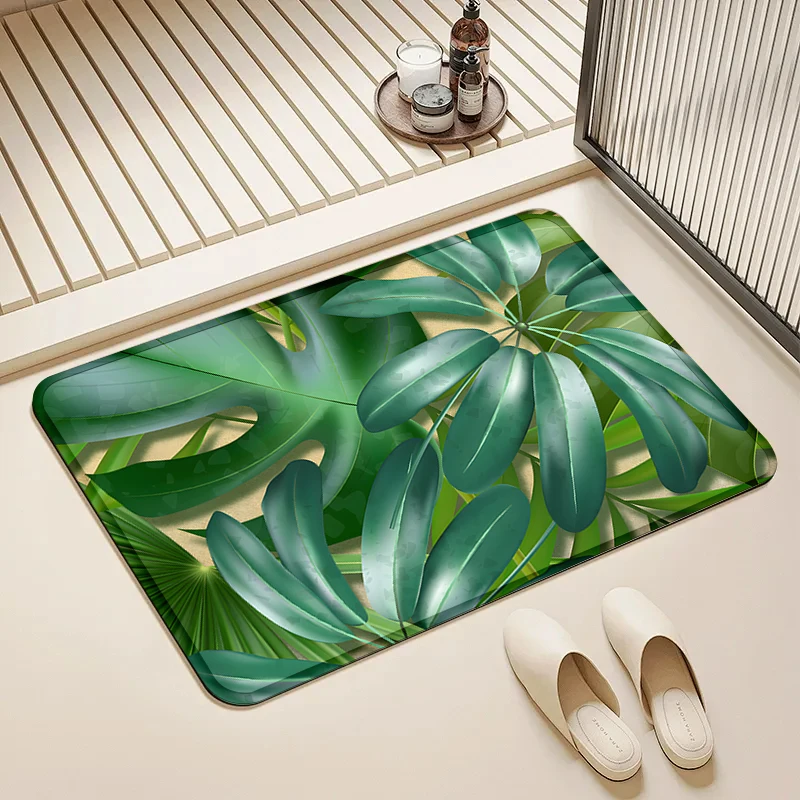 

Lush Tropical Green Plant Flannel Doormat Non-Slip Absorbent Soft Floor Mat for Entryway Bathroom Kitchen Home Decor Durable