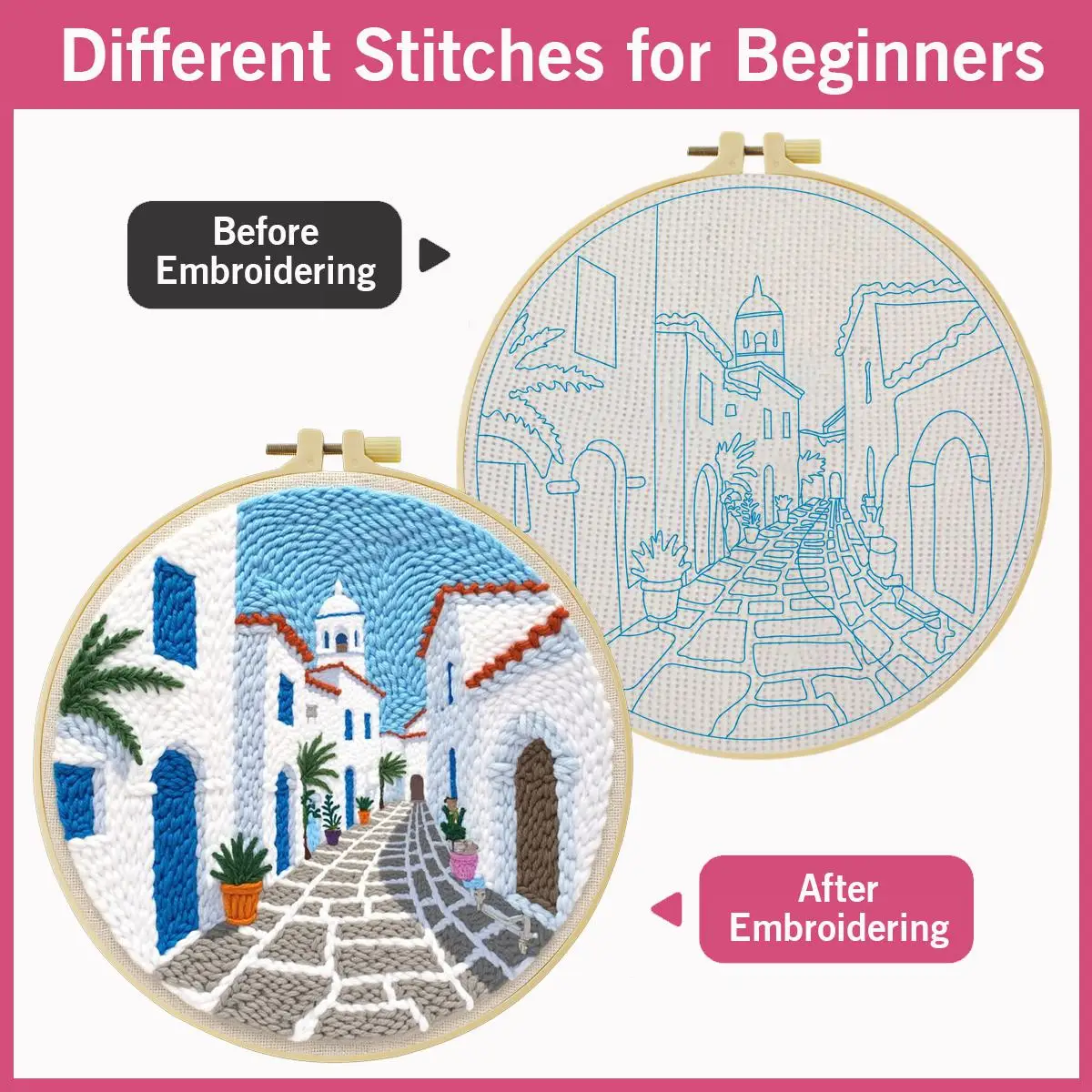 20X20CM/7,87 Zoll City Punch-Nadel-Stickset, Stick-Kit, gestrickte Stickerei, DIY, handgemachtes Geschenk, Nadelkunst – Detail 5