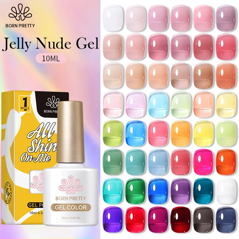 

BORN PRETTY 10ml Jelly Nude Gel Nail Polish 50 Colors Semi Transparent Nail Art Nail Supplies Soak off UV LED Nails Gel Varnish