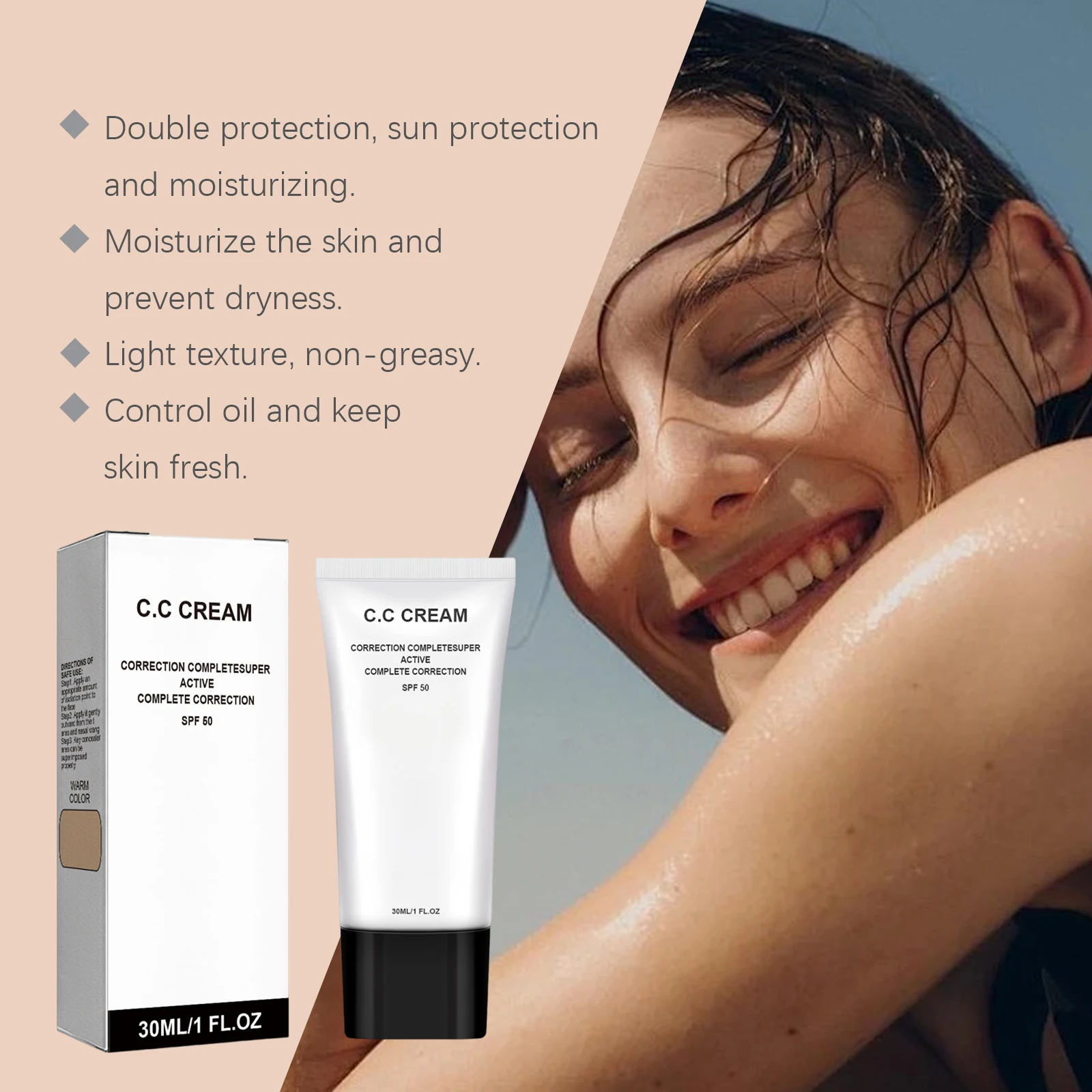 CC Cream SPF50 Moisturize Oil Control Brighten Strengthen Skin Barrier Natural Coverage Lightweight Foundation Pre-Makeup Primer