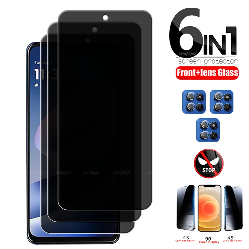

6-in-1 For Moto G37 Glass Motorola Moto G37 Tempered Glass 9H Cover Privacy Anti-Spy Phone Screen Protector Moto G37 Lens Glass