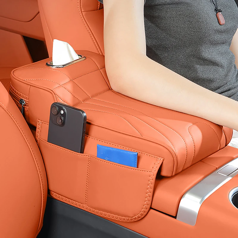 

1Pc Leather Car Armrest Box Pad Cover Universal Center Console Arm Rest Cushion Soft Breathable Relieve Elbow Fatigue for Auto
