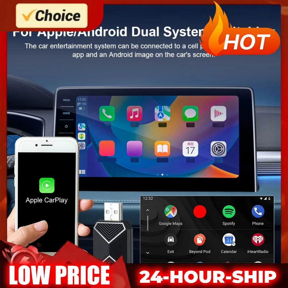 Wireless CarPlay Android Auto Mini Box Dongle BT WiFi Wireless Adapter USB Plug&Play Android 11+ for Wired CarPlay Android Cars