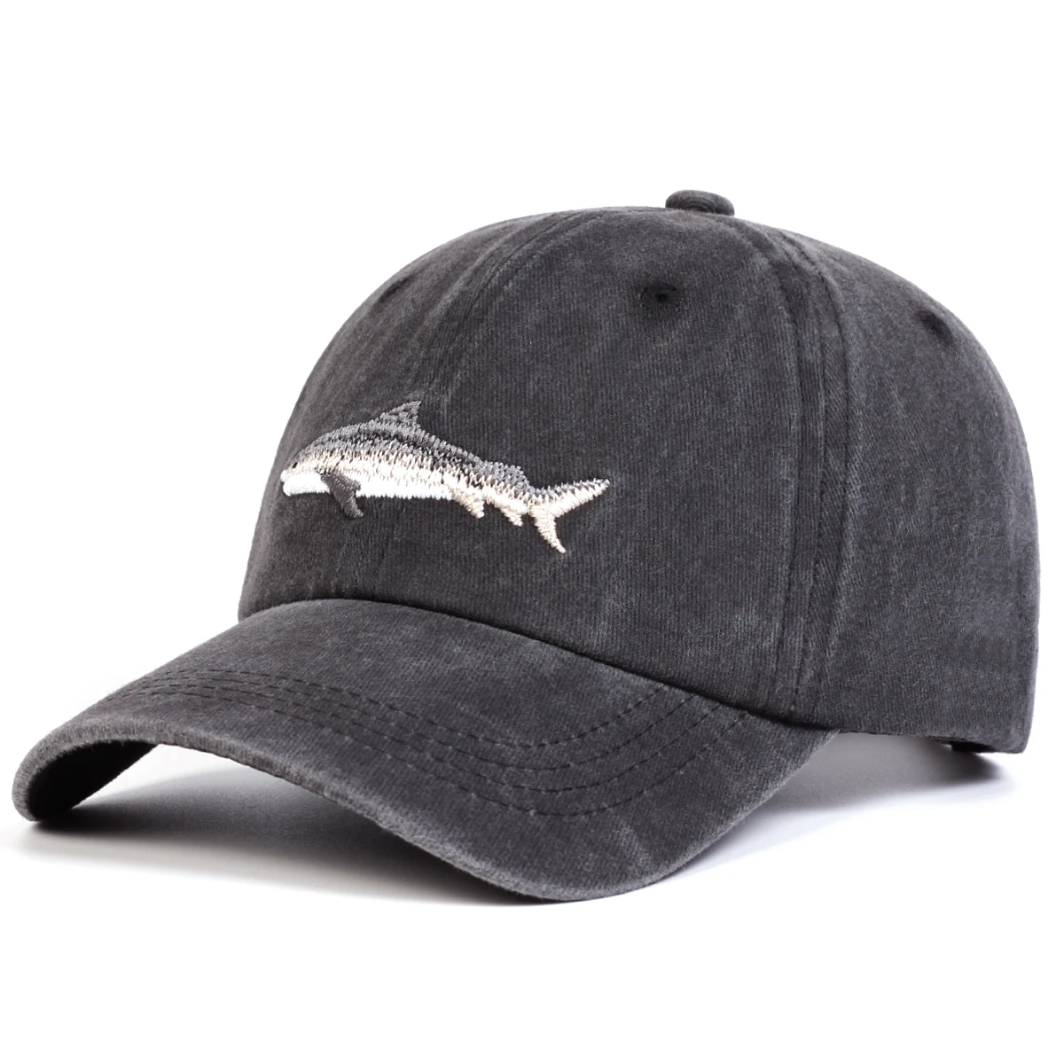 Unisex Shark Embroidery Wash Baseball Caps Spring and Autumn Outdoor Adjustable Casual Hats Sunscreen Hat