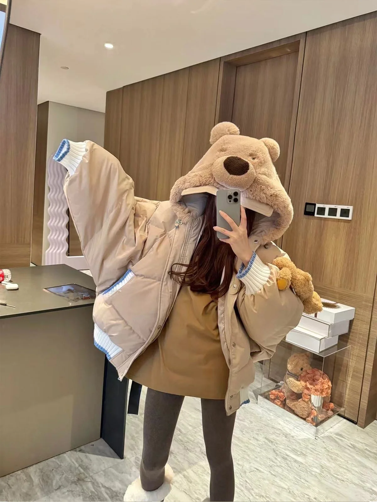 

Милый белый кролик и молочно-кофейный медведь, украшение для куклы, милый 90, белый ду пуховый Jaet JONIbyBEB, женское пальто для поездок на работу Sle