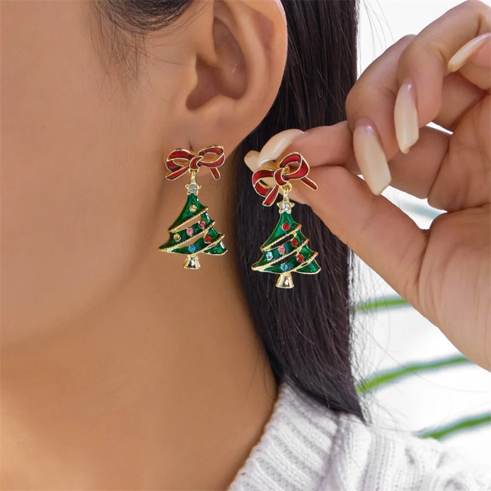Exquisite Shiny Rhinestone Star Christmas Tree Dangle Earrings for Women Multiple Colors Cute Christmas Atmosphere Jewelry Gift