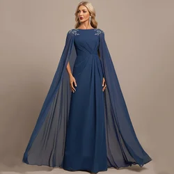 Robes de mère de la mariée bleu marine personnalisées, encolure dégagée, appliques en dentelle pailletée, longues robes de soirée dos nu pour les invités de mariage