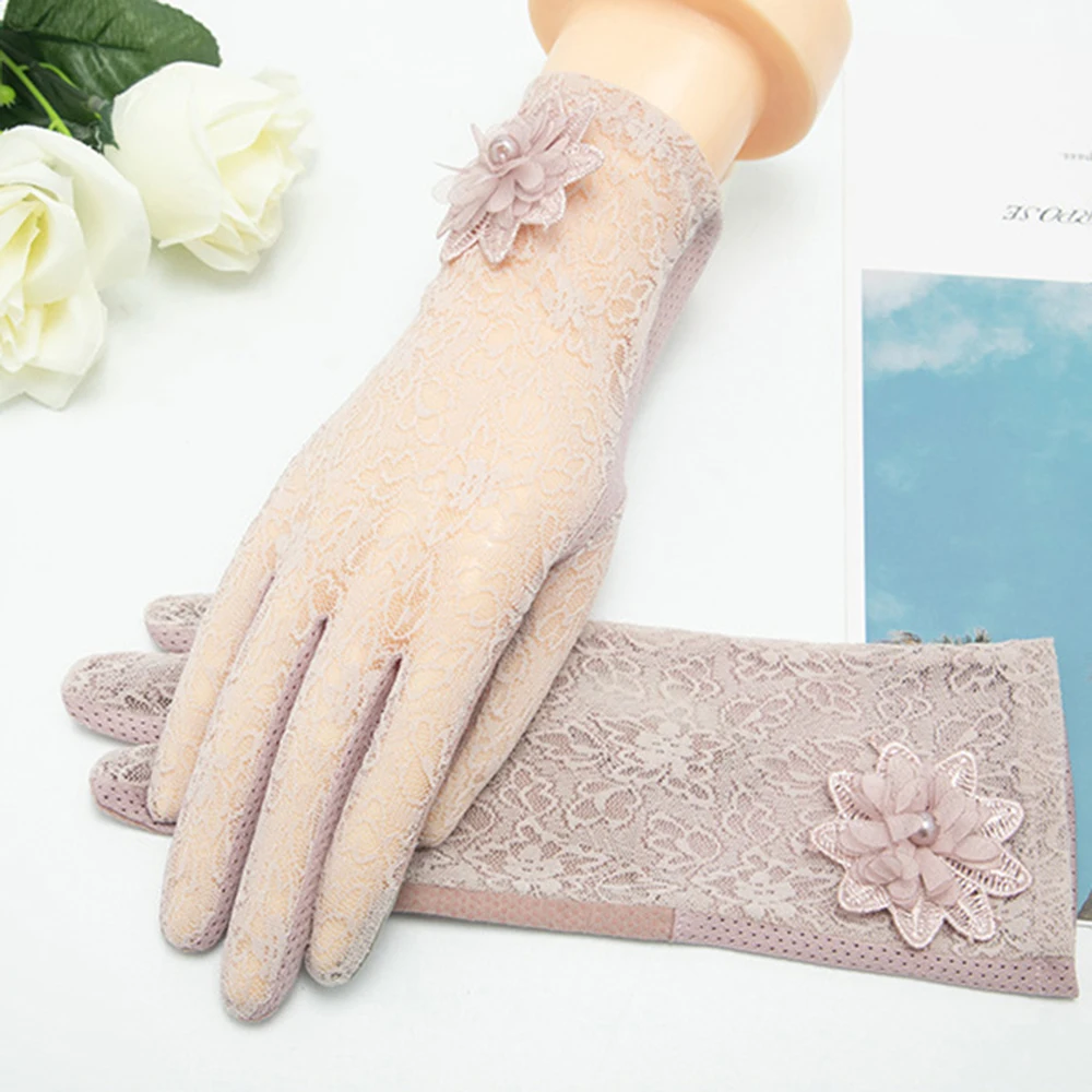 Anti Slip Short Sunscreen Lace Gloves Mesh Floral Jacquard Lace Mittens Wedding Brial Gloves Sexy Hollow Lace Flower Glove