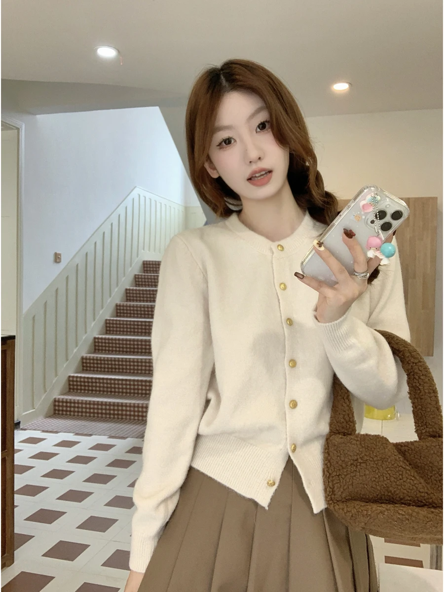 Вязаное пальто Sweet Button, мягкое круглое пальто Ne Long Sve, женская повседневная теплая верхняя одежда свободного кроя, осень-зима