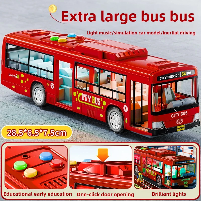 Large Size Simulation Bus High Quality Drop-resistant Light Music Inertia Bus Model Pull Back Car Educational Toys Gifts