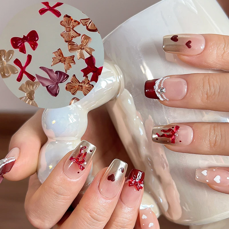 50 ชิ้น ของตกแต่งเล็บเรซิ่นรูปโบว์หลากสีสันน่ารัก ประดับเล็บรูปผีเสื้อ 3 มิติ เครื่องประดับแฟชั่น DIY อุปกรณ์ทำเล็บ