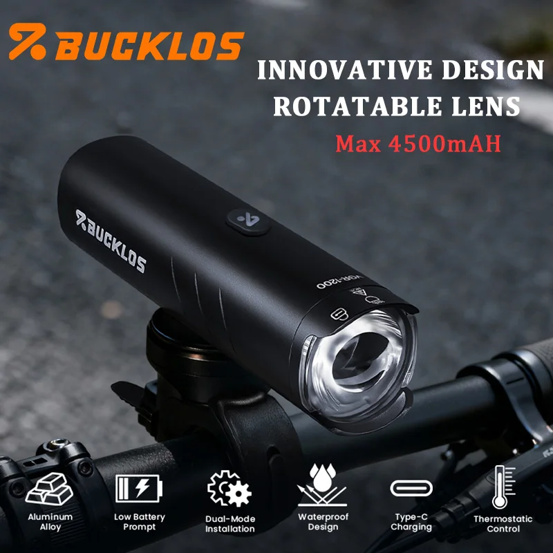 

BUCKLOS Bicycle Light 4500mAh Cycling Headlight Aluminum Alloy MTB Lamp 1500LM Bicycle Front Light Waterproof MTB Flashlight