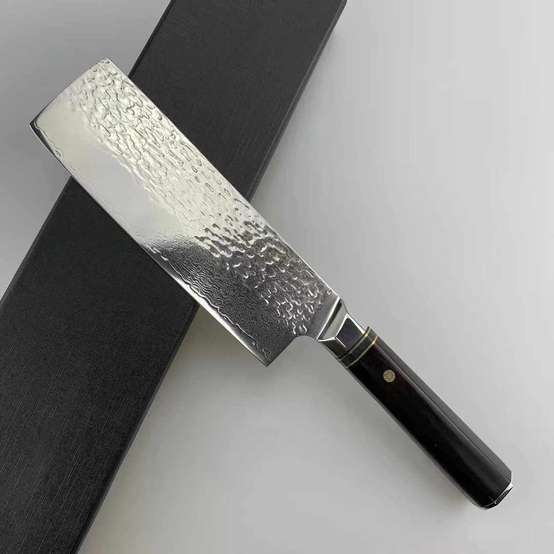 

6.7 Inch Nakiri Knife Damascus VG10 Steel Blade Ebony Handle Sharp Chef Cleaver Meat Slicing Vegetables Japanese Kitchen Knives