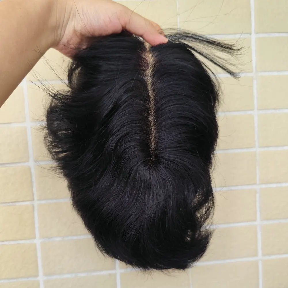 Jet Black 1# Full Swill Lace 5x7" Toupee For Men Right Style Human Hairpiece System