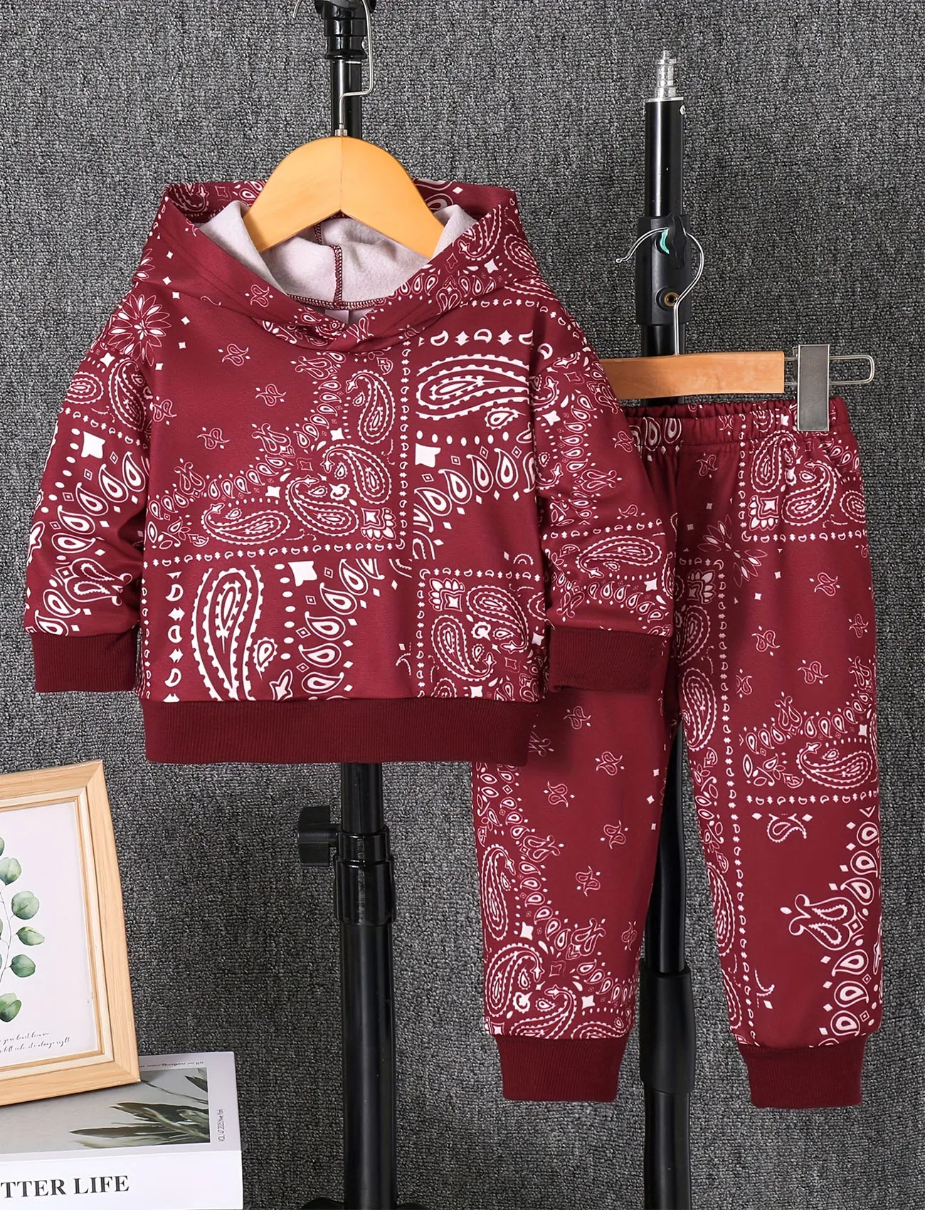 Kids' Burgundy Paisley Hooded Fleece 2-Piece Set