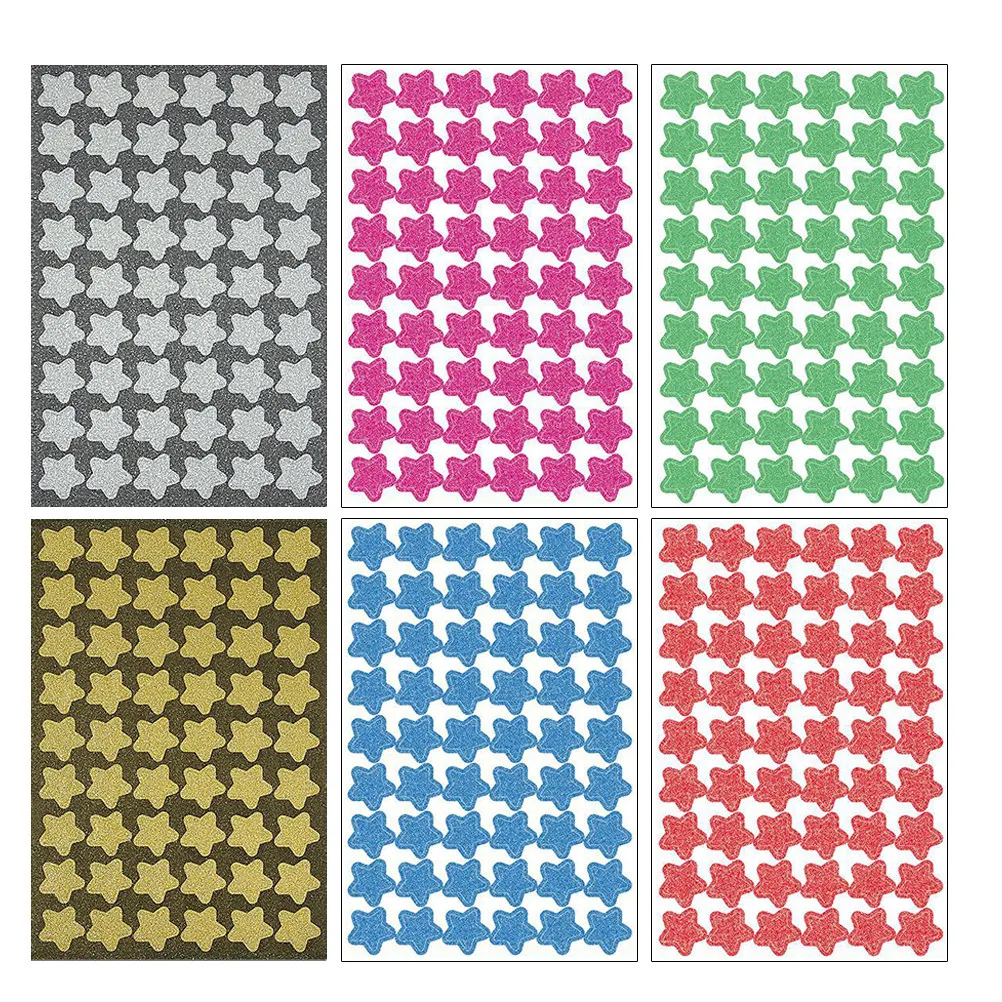 6Sheets Vibrant Glitter Star Stickers Mini Reward Stickers for Children Positive Reinforcement Behavior Charts Teachers