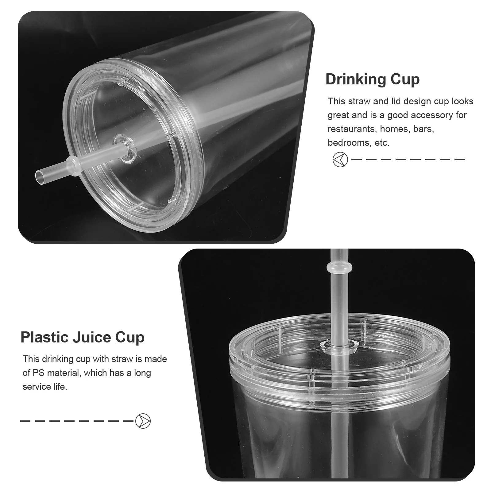

Reusable Plastic Tumbler 600Ml Clear Double Layer Drinking Cup With Straw For Juice Smoothie Cold Brew Tea Kitchen Camping