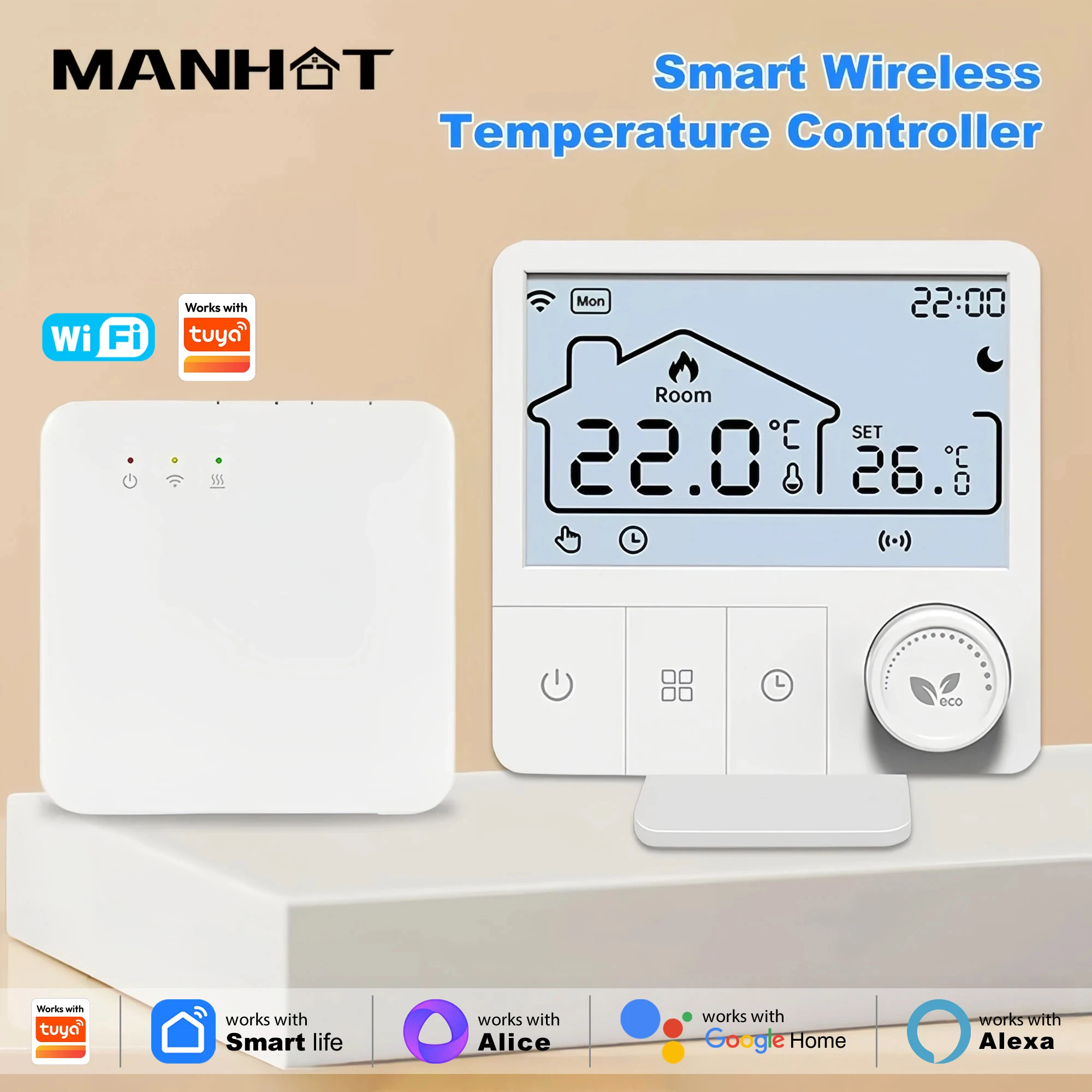 

WIFI Wireless Thermostat For Gas Boiler RF868 Floor Heating Temperature Controller&Receiver Work with Tuya Alexa Google Alice