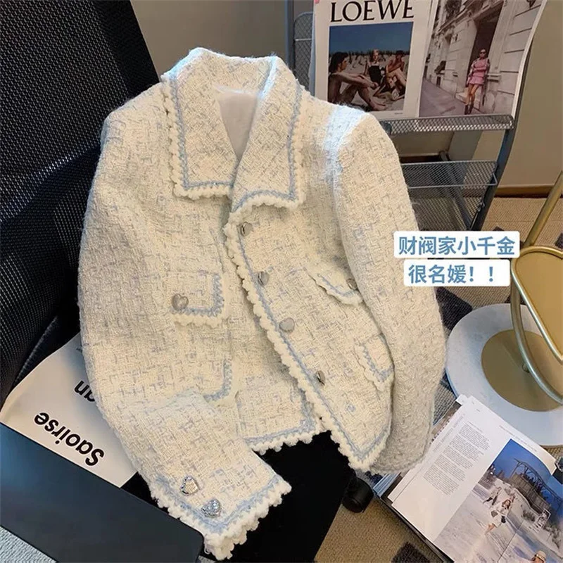 

2025 New Women's Short Jackets Autumn Winter Casual Style Coarse Tweed Jacket Fashion Elegant Long Sleeve Lady Jackets Tops