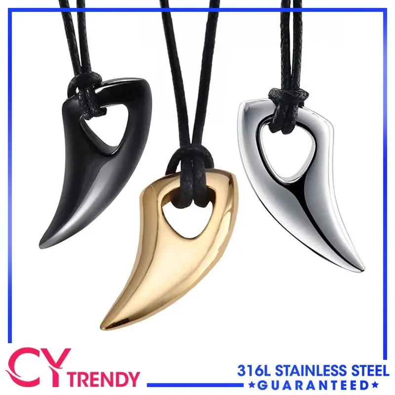 

Stainless Steel Wolf Teeth Tooth Pendant Leather Rope Necklace Chains