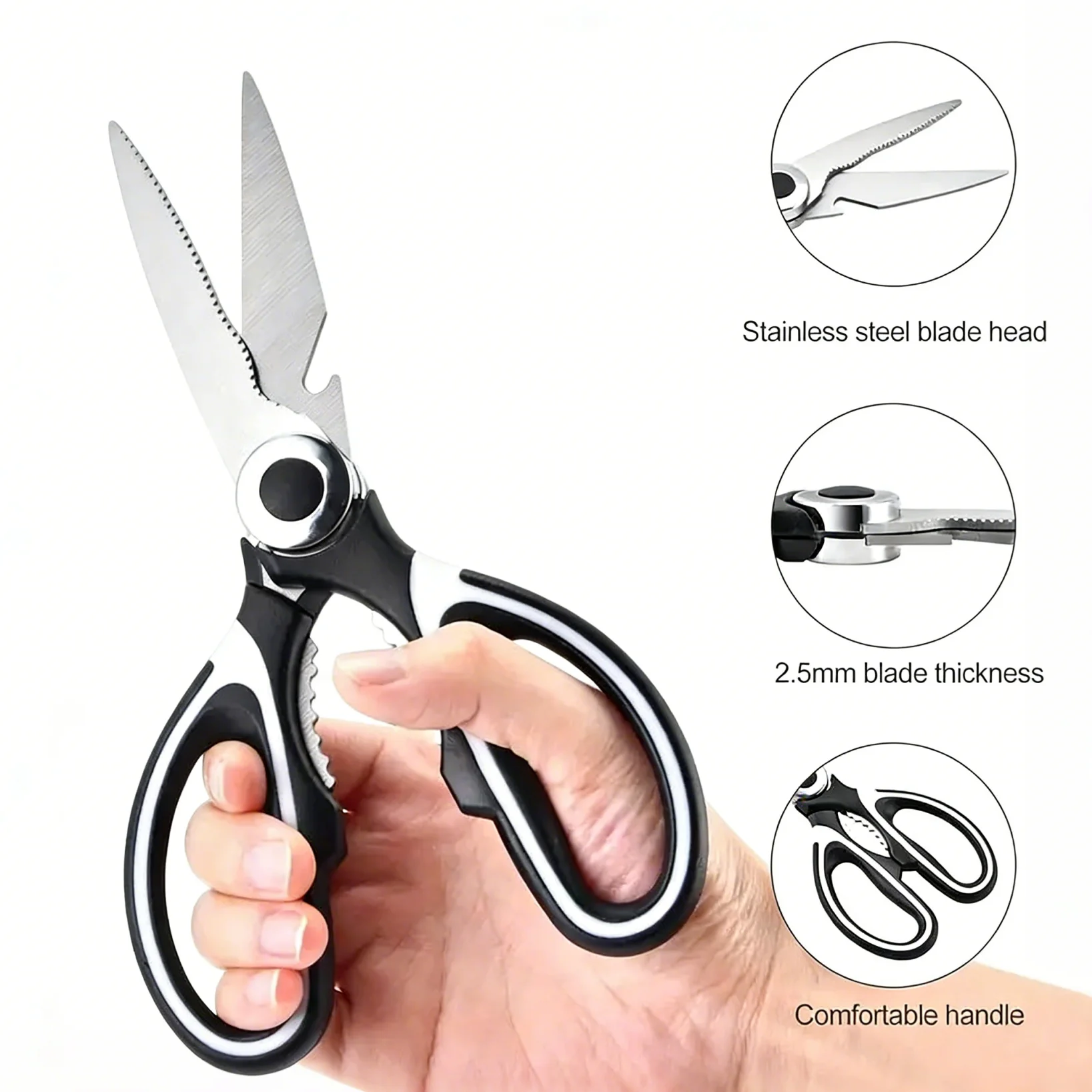 Heavy Duty Multifunctional Kitchen Scissors Stainless Steel for Cutting Poultry Vegetables Opening Bottles Cracking Nuts