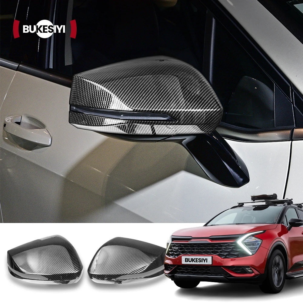 

For Kia Sportage NQ5 2022 2023 2024 Hybrid X GT Line HEV 2x Rearview Mirror Cap Covers Carbon Fiber Protector Shell Trim Sticker