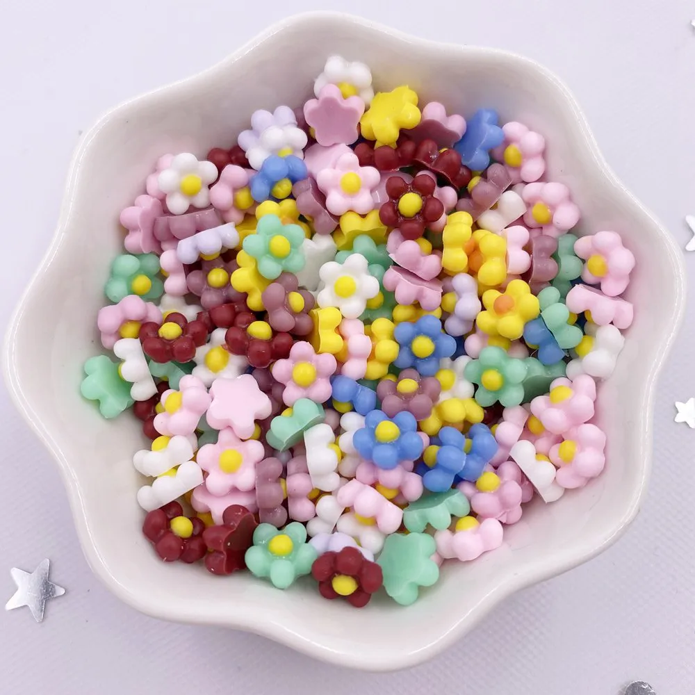 200Pcs 8mm Resin 3D Colorful Kawaii Mini Flower Gems Nail Art Flatback Rhinestone Scrapbook Wedding Applique Jewelry Decor Craft