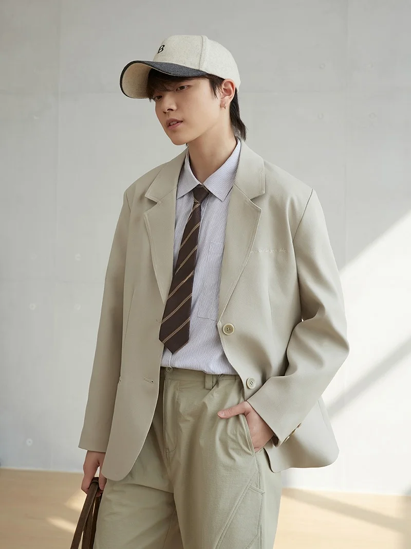 

Женский повседневный костюм HIER нейтрального цвета хаки с вышивкой, классический, на одной пуговице, свободного кроя, с длинными рукавами, весенний