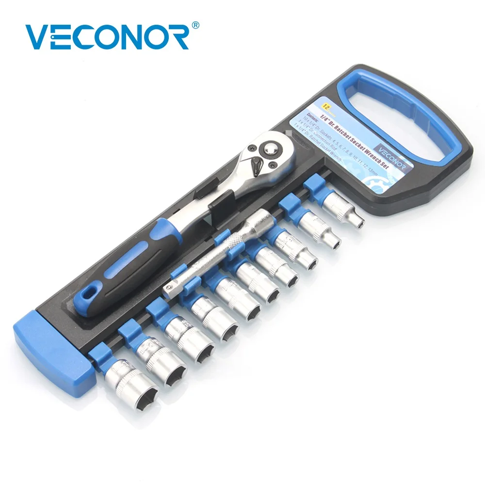 

1/4 Inch 6.25mm Drive Ratchet Socket Wrench Spanner Set Reversible Head Matte Finish 72-Tooth with 4-13mm Sockets Extension Rod