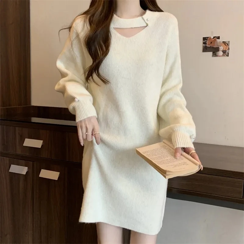 

Рождественское красное трикотажное платье во французском стиле для женщин осенью и зимой в сочетании с базовой юбкой-свитером