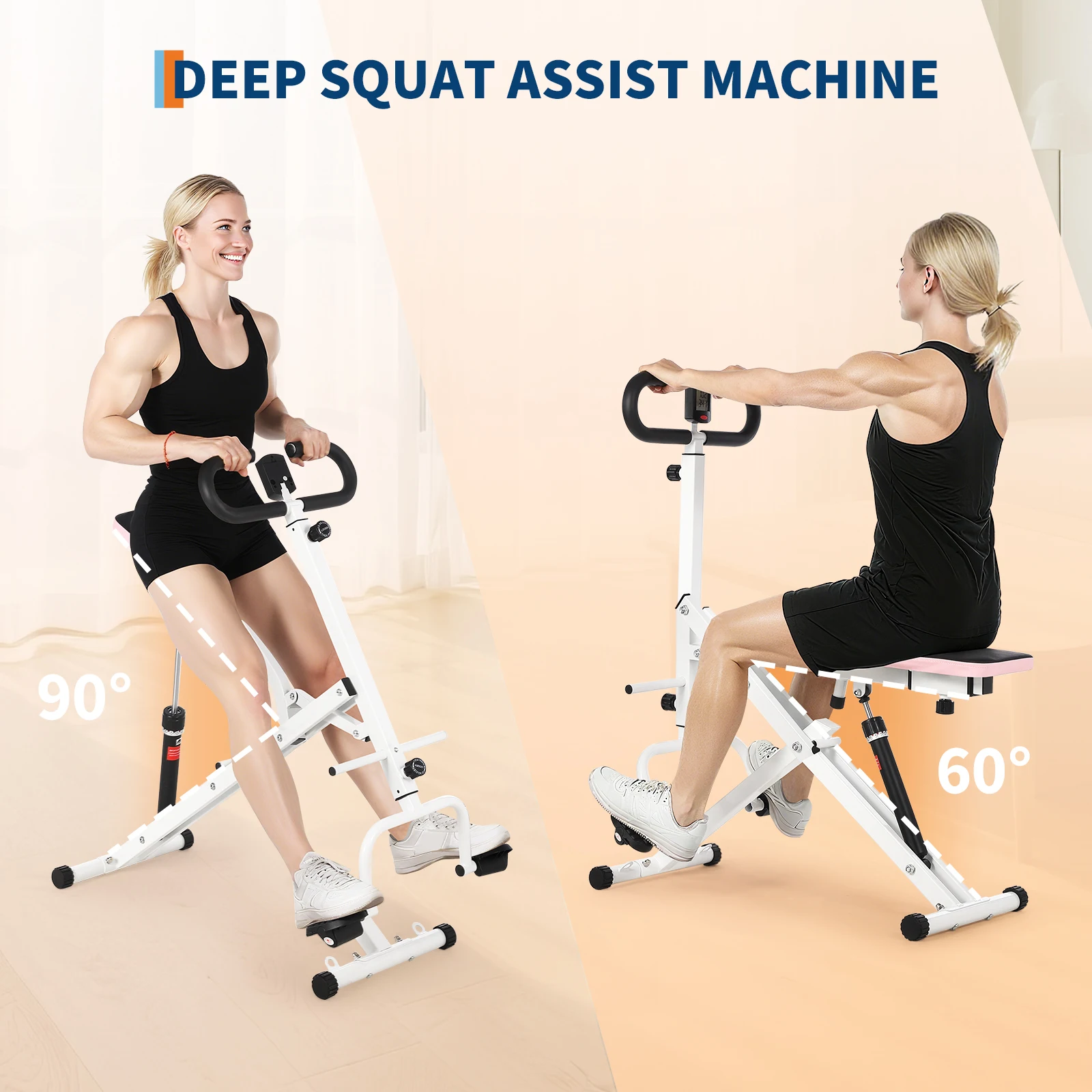 Attrezzo pieghevole per esercizi di squat, ideale per l’allenamento a casa, per lavorare tutto il corpo, in particolare gambe, glutei, schiena e braccia. Macchina idraulica per esercizi di