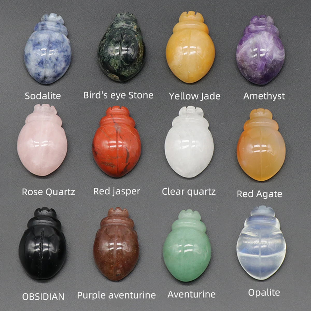 1PC Natural Stone Carved Insect Decor Ladybug Healing Crystal Crafts Ornament Polished Gemstone Home Decoration Gift