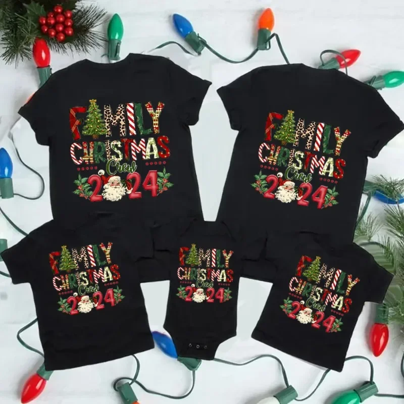 

Christmas Day Set Family Christmas Crew 2024 Print Matching Outfits Short Sleeve Family Tees Shirt Outfit Holiday Casual Clothes