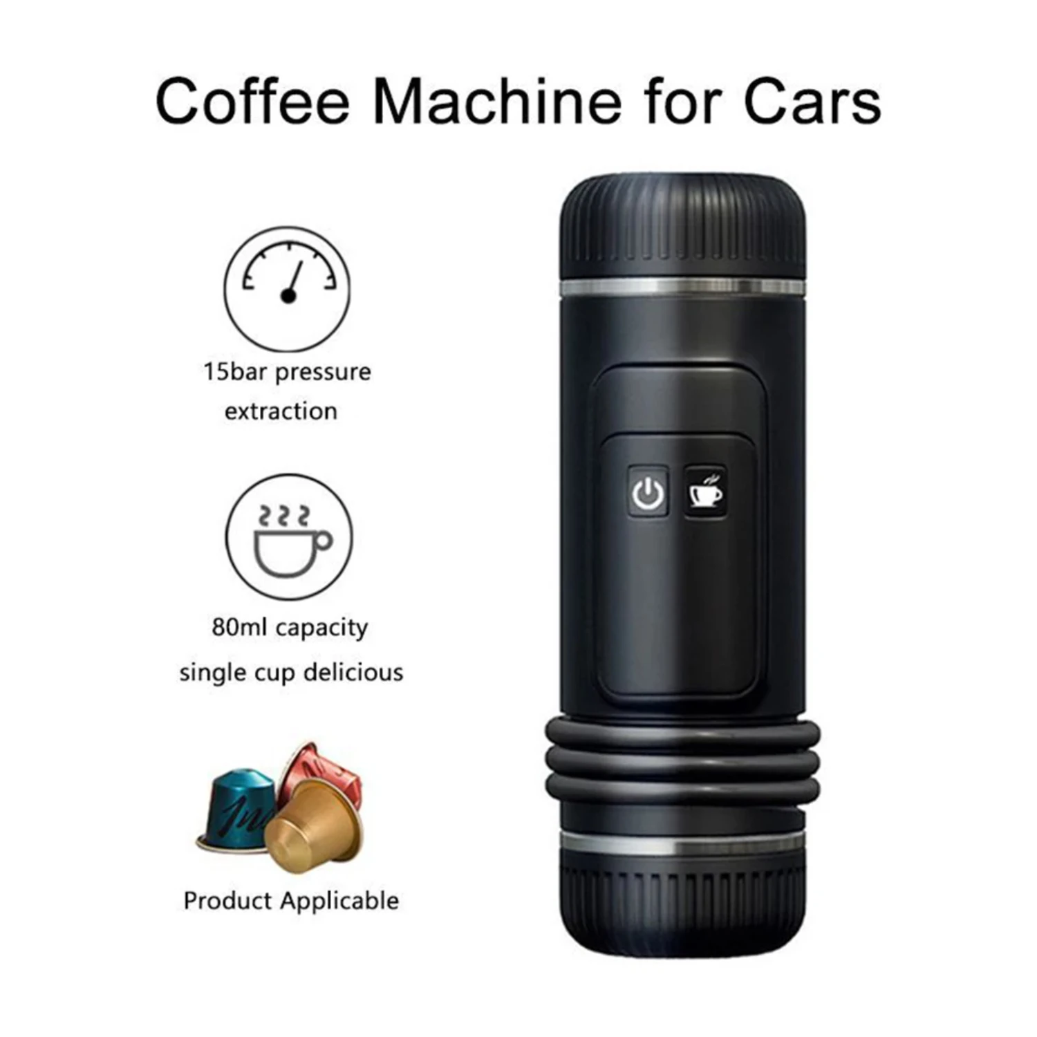 Caffettiera portatile Riscaldamento ricaricabile 12V Capsule di caffè per auto Caffè freddo Macchina per caffè espresso Viaggi Campeggio Escursionismo